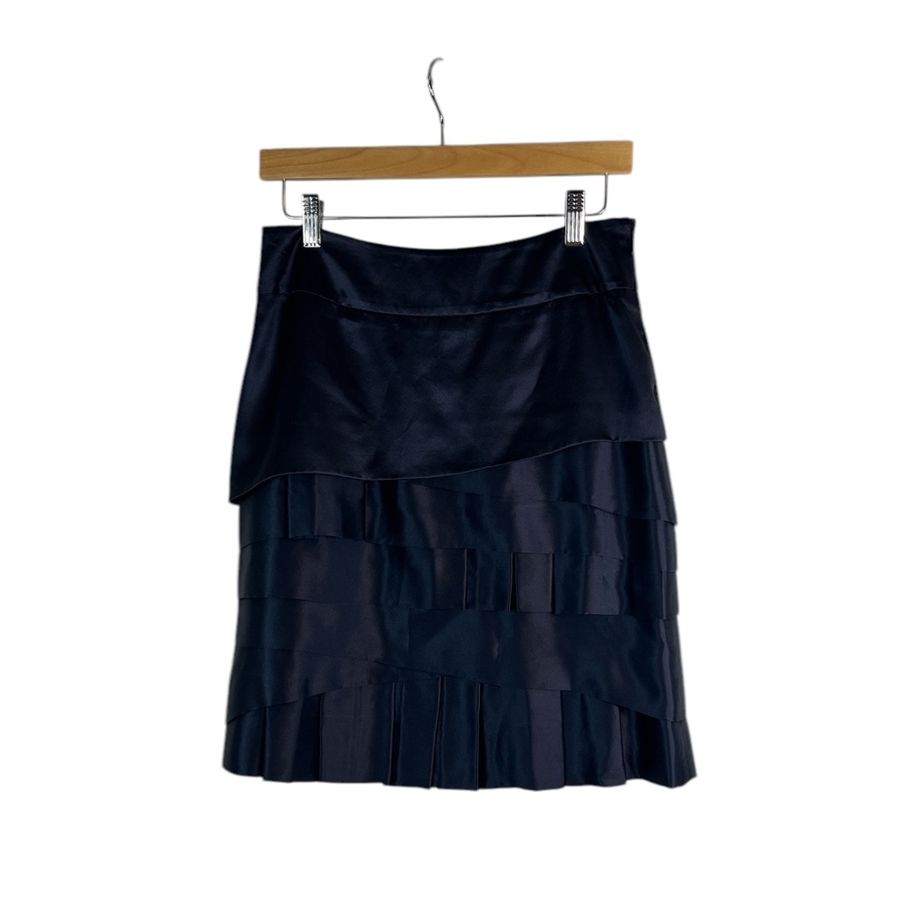Peruvian connection blue silk‎ tired pleated skirt size 4 party holiday office